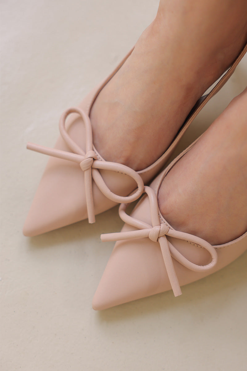 Issey Bow Slingback Heels in Nude Pink - Image 5