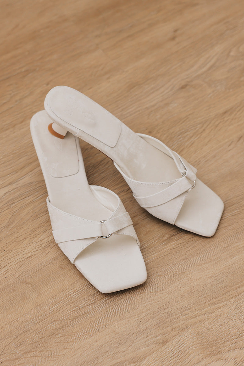 Ivara Kitten Heels in Cream Waterproof Satin - Image 2