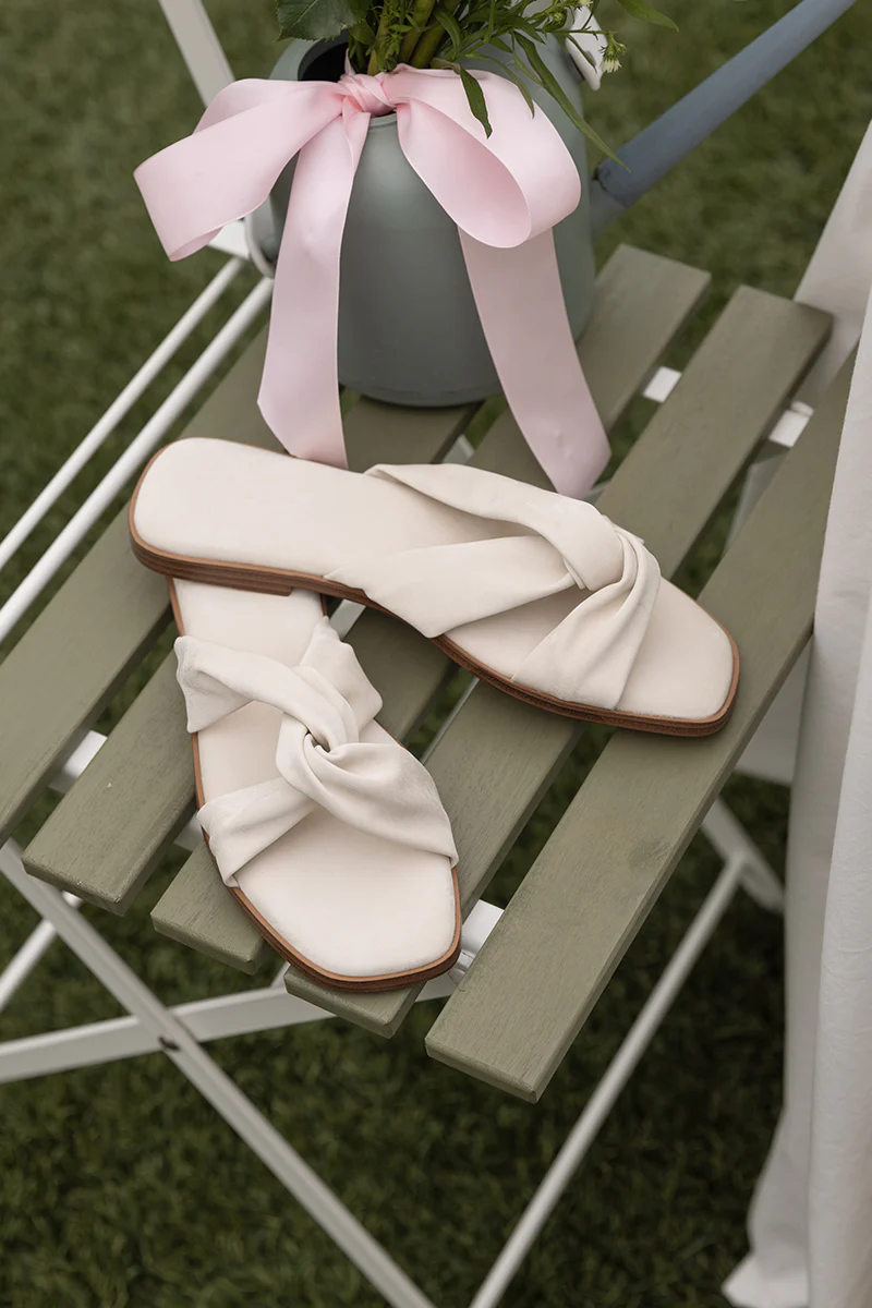 Jessa Cloud Sliders in Cream Waterproof Satin - Image 5