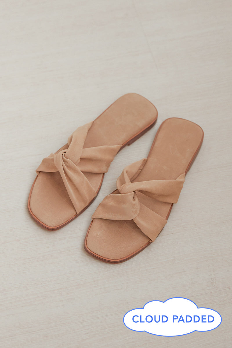 Jessa Cloud Sliders in Nude Waterproof Satin