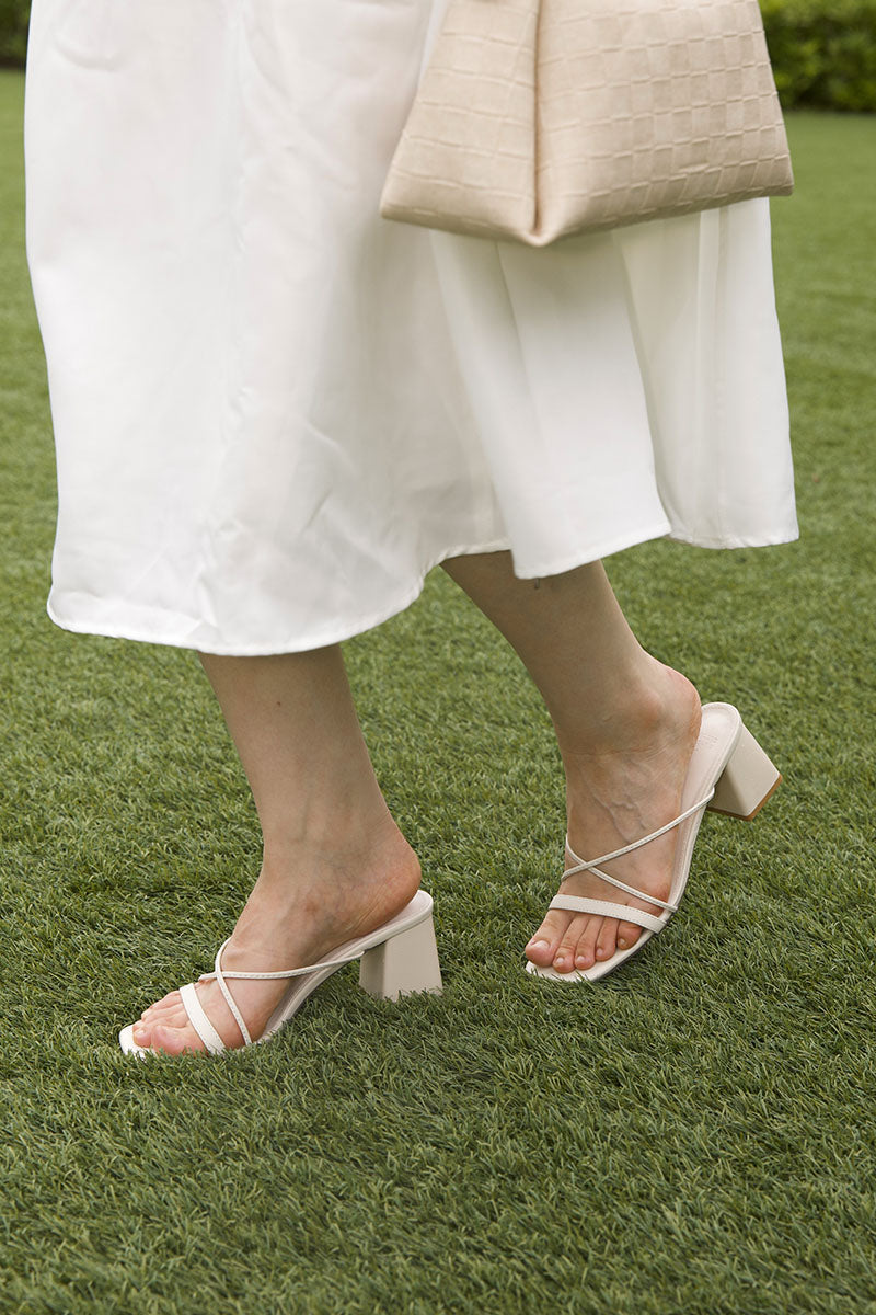 Joysie Strappy Block Heels in Cream - Image 2