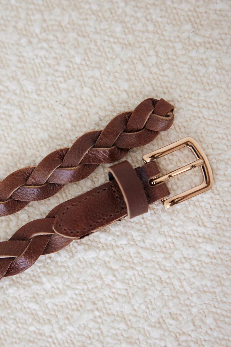 Karl Braided Leather Belt in Caramel - Image 6