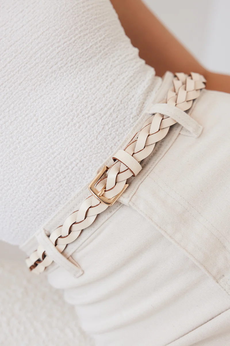 Karl Braided Leather Belt in Cream - Image 2