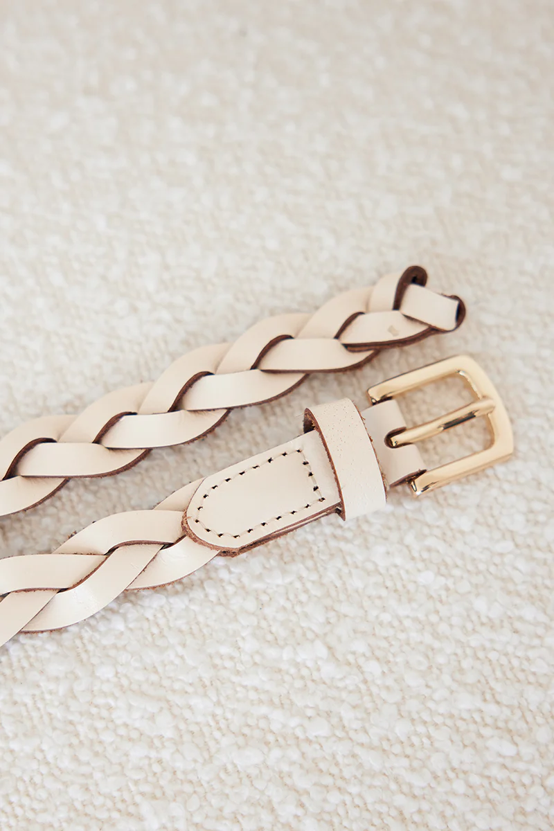 Karl Braided Leather Belt in Cream - Image 6
