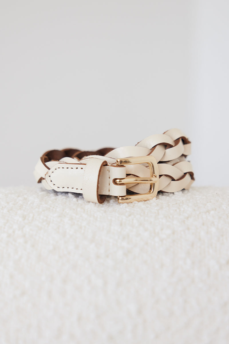 Karl Braided Leather Belt in Cream - Image 8