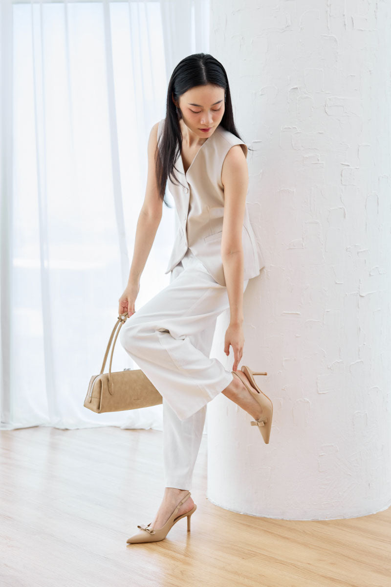 Keiana Ribbon Slingback Covered heels in Beige - Image 2