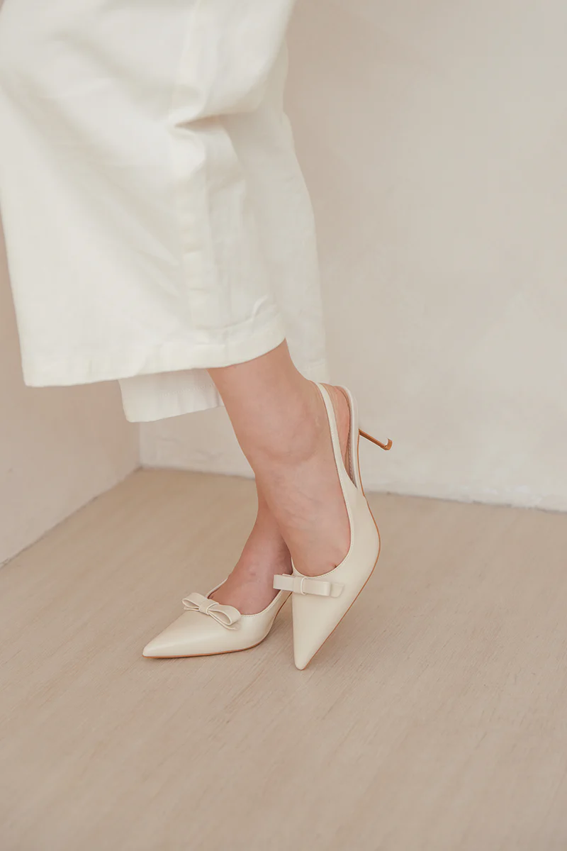 Keiana Ribbon Slingback Covered Heels in Cream - Image 6