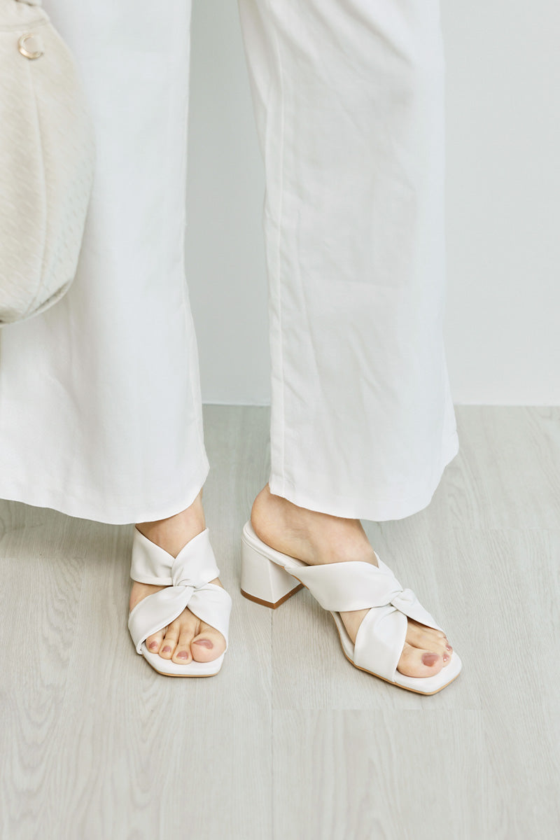 Kessie Knotted Block Heels in Cream - Image 6