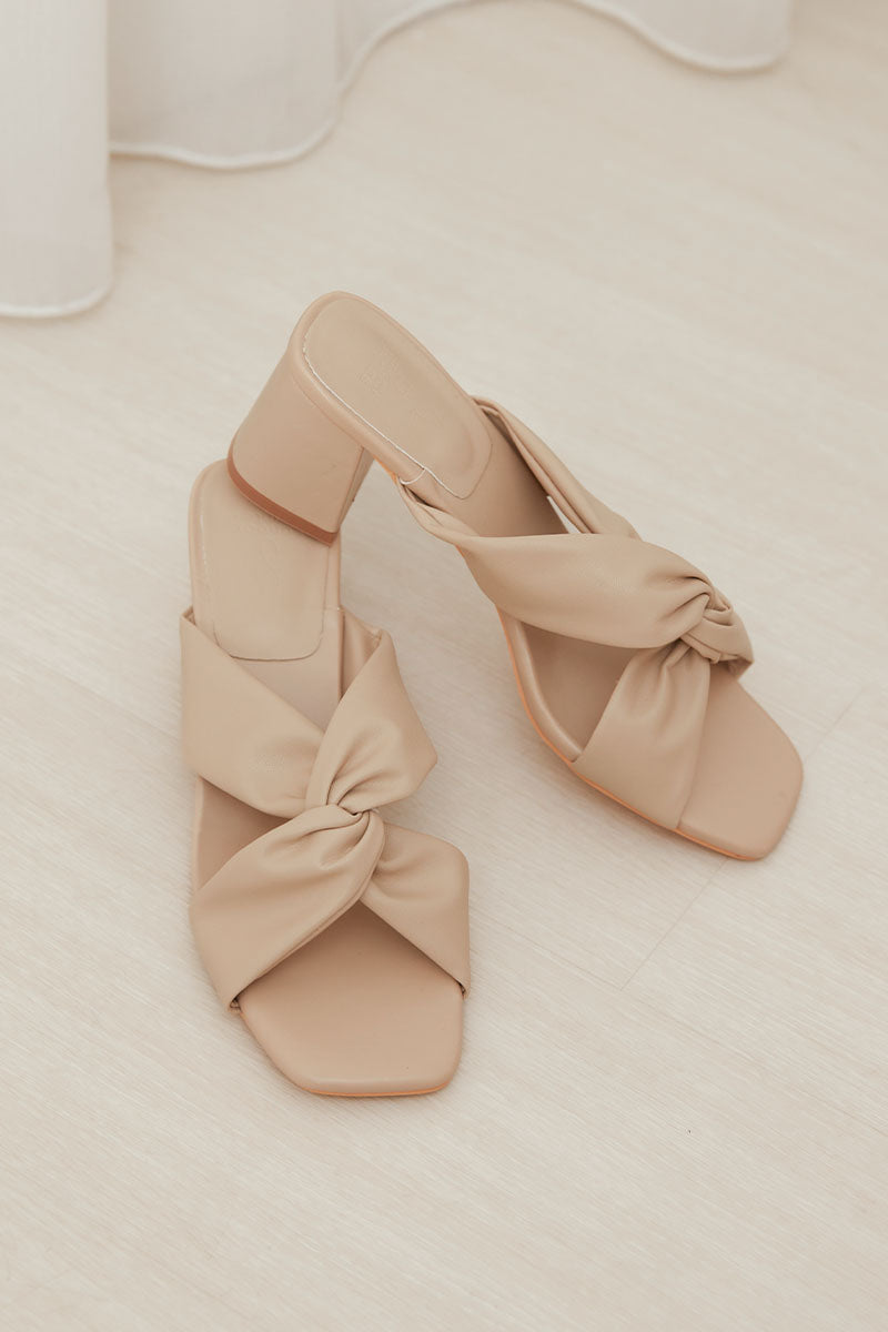Kessie Knotted Block Heels in Nude
