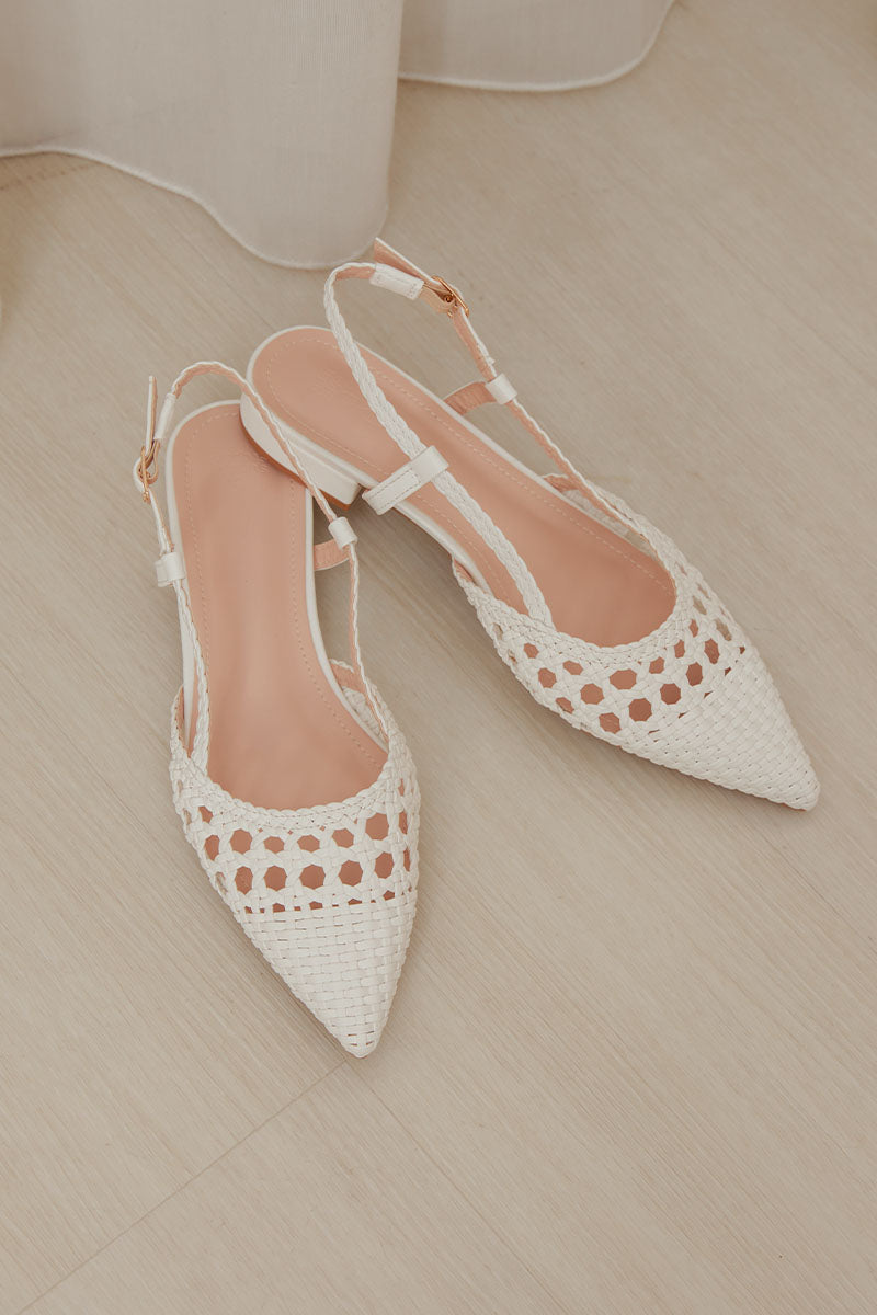 Lavelle Hand-woven Slingback Flats in White