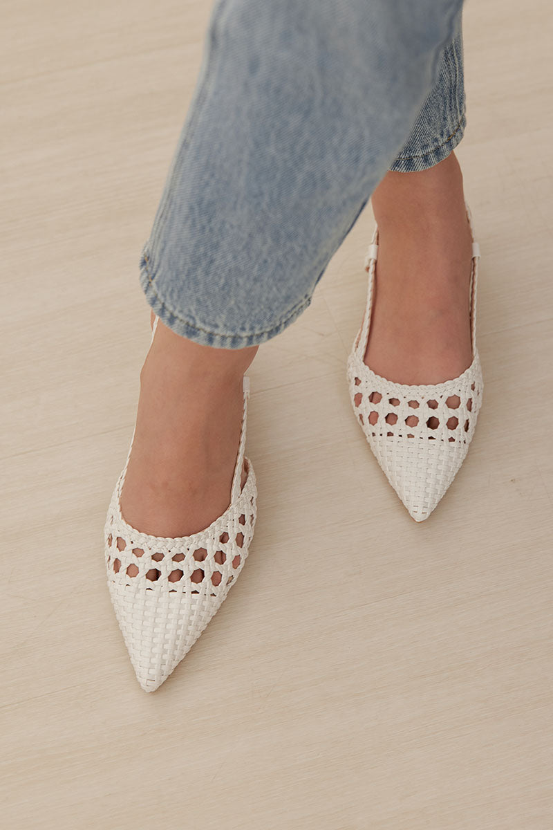 Lavelle Hand-woven Slingback Flats in White - Image 3