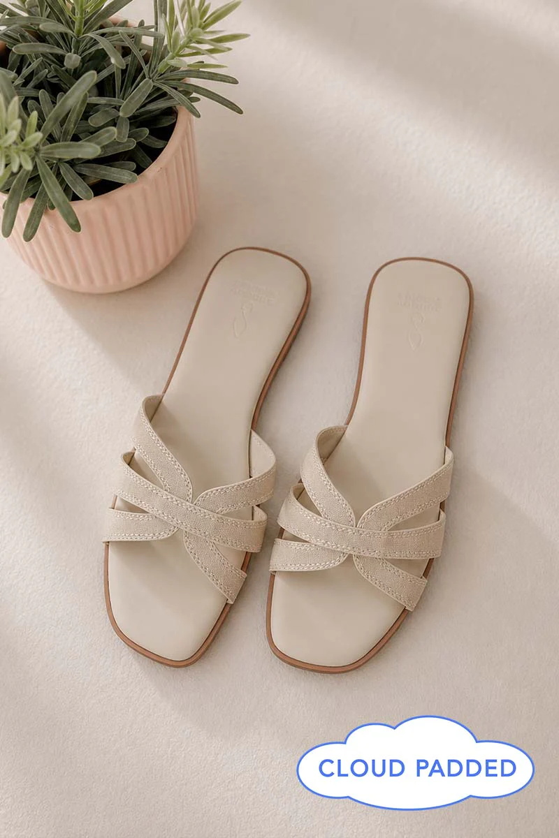 Leone Interlocking Cloud Sliders in Oat/Waterproof Linen