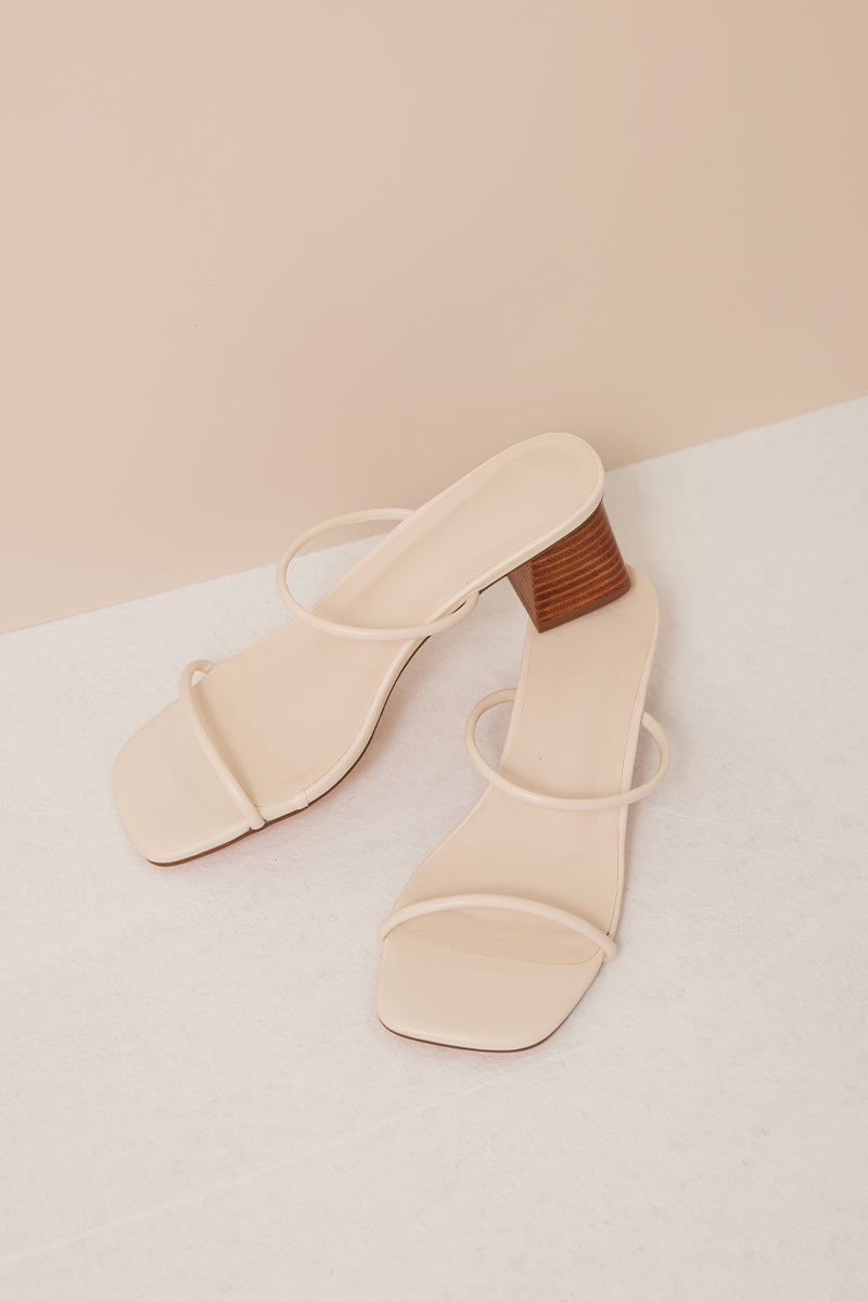 Lerae Strappy Wooden Heels in Ivory - Image 3