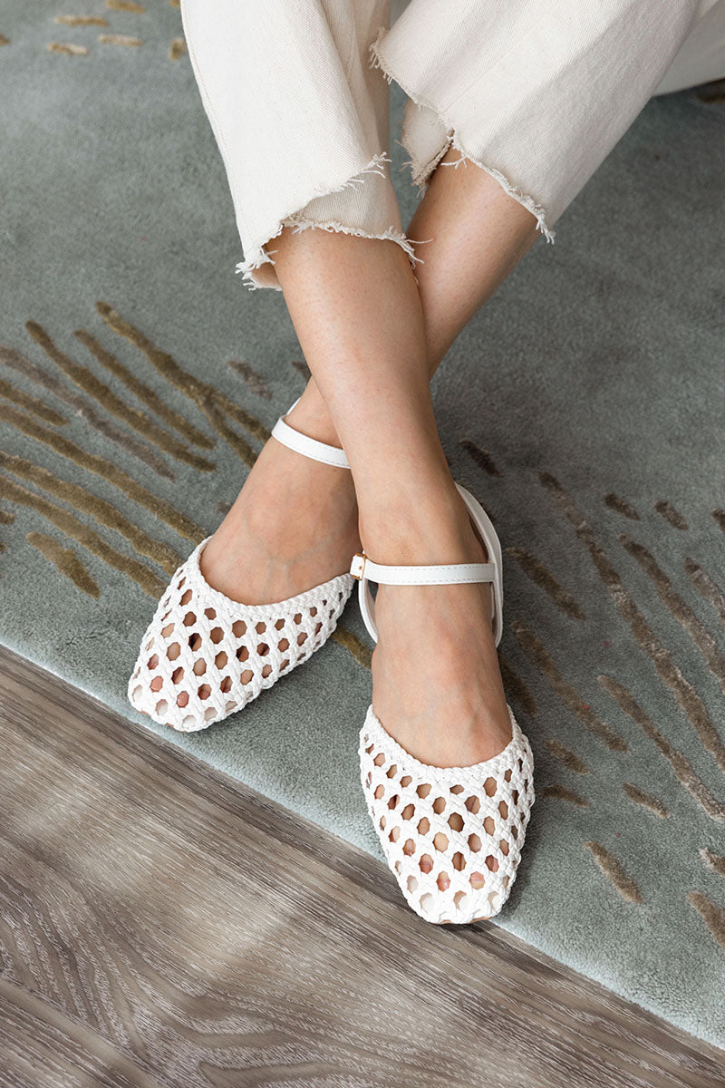 Linnea Hand-weaved Flats in White - Image 6