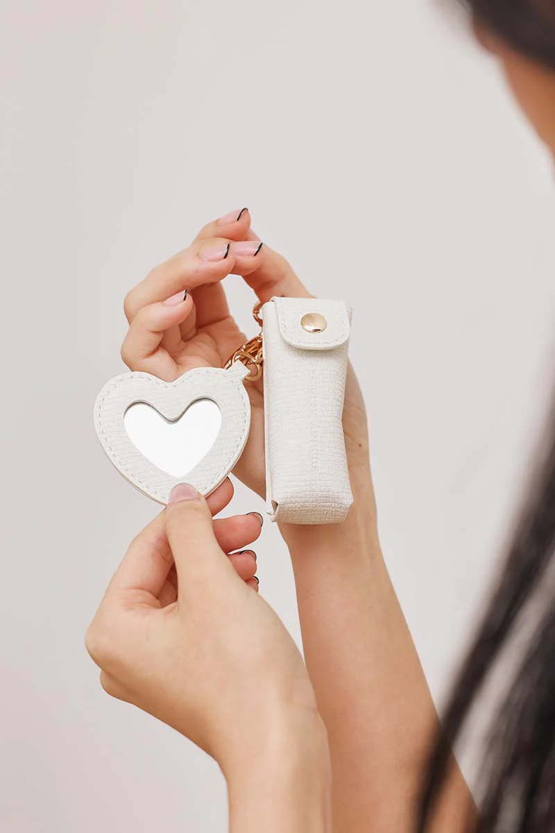 Lipstick Case with Mirror Keychain in Cream - Image 4