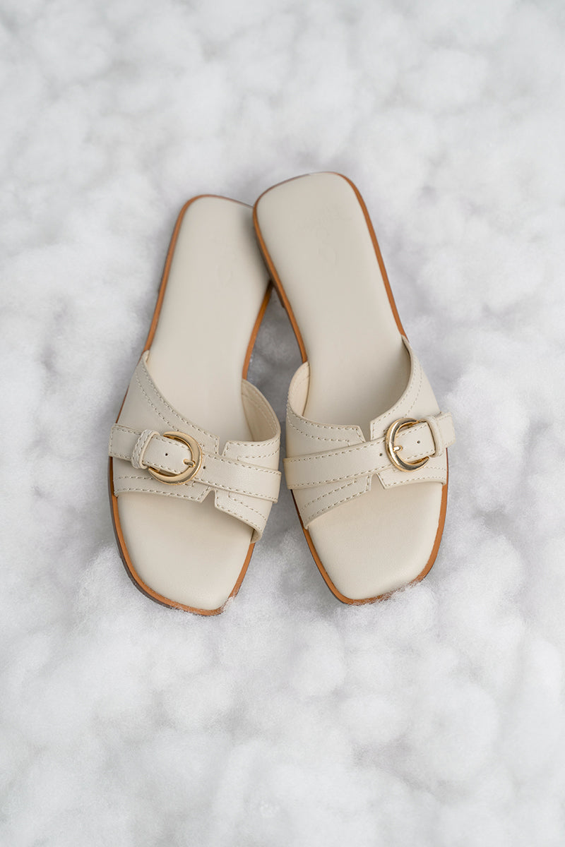 Liria Buckle Cloud Sliders in Cream - Image 6