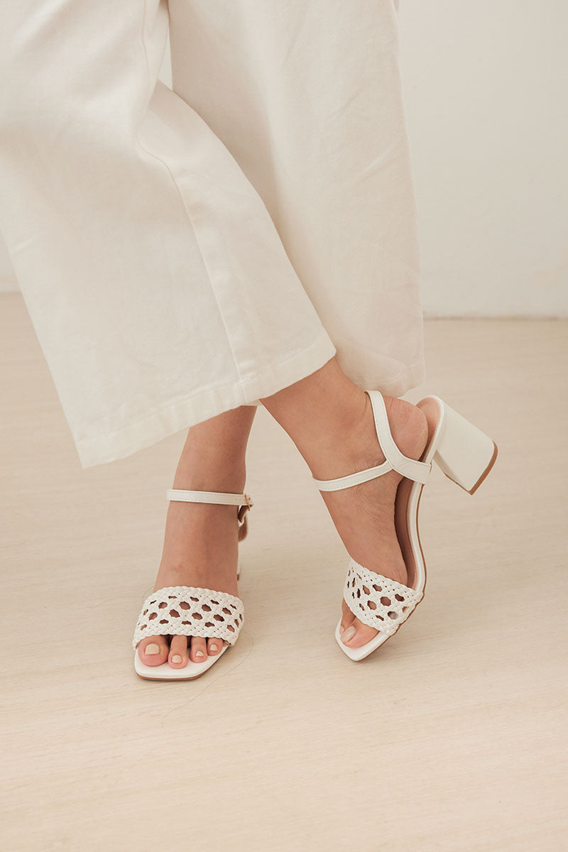 Lottie Hand-woven Sandal Heels in White - Image 3