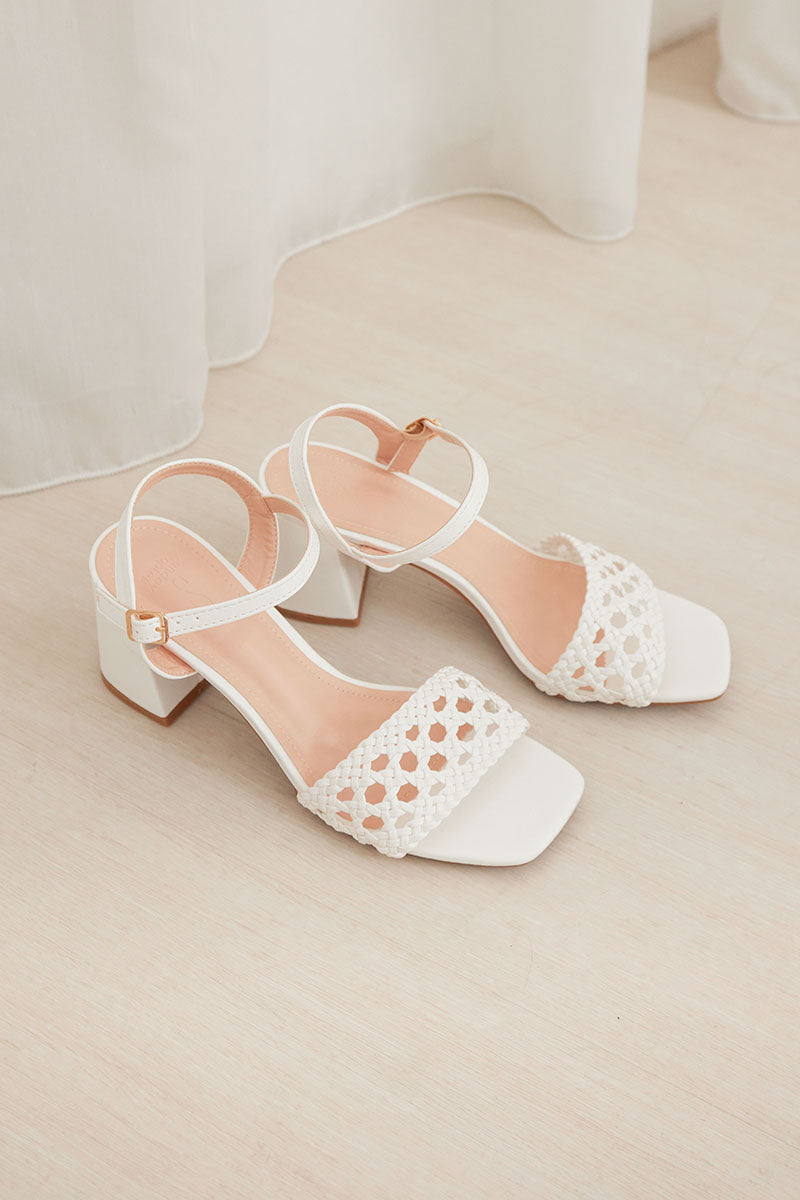 Lottie Hand-woven Sandal Heels in White - Image 4