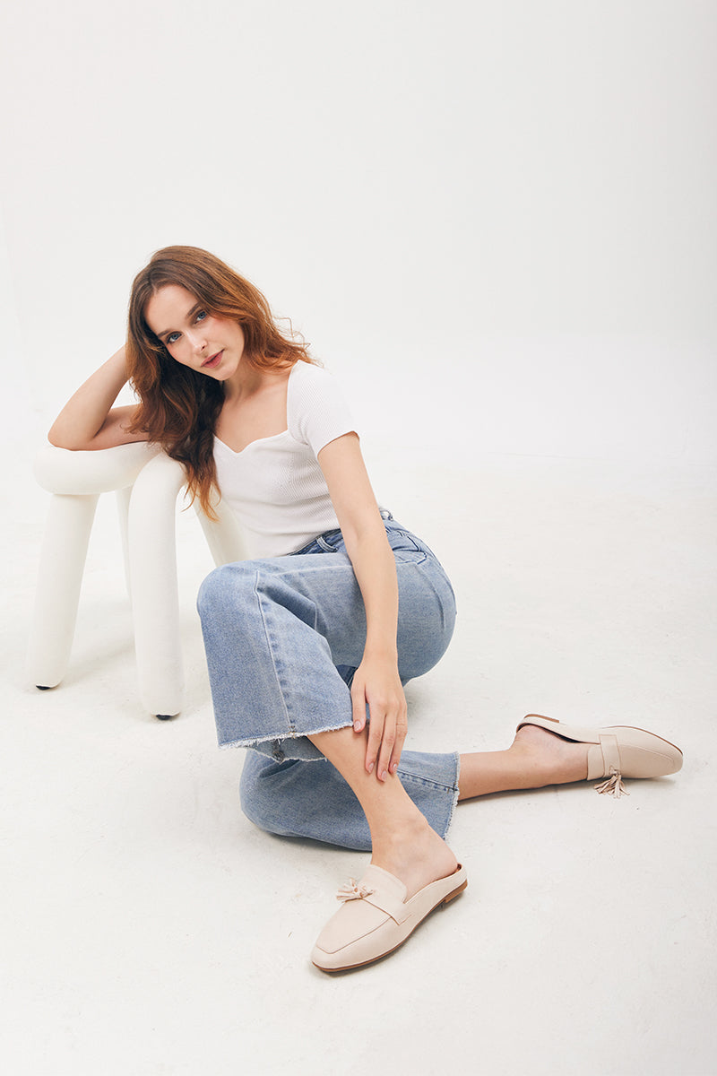 Lotus Tassle Mules in Cream - Image 2