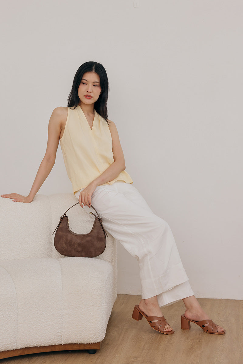 Luma Interlocking Block Heels in Tan Brown - Image 2