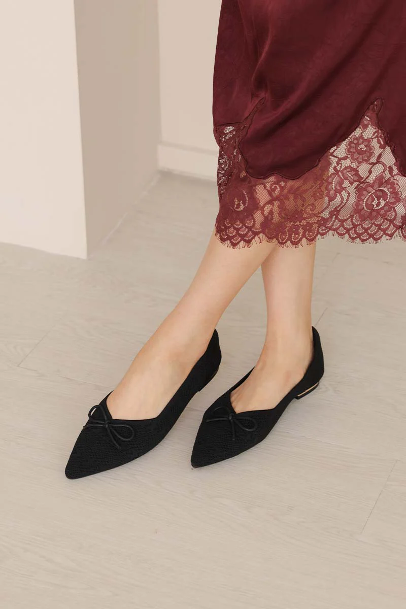 Lumina Bow Knit Flats in Black - Image 4