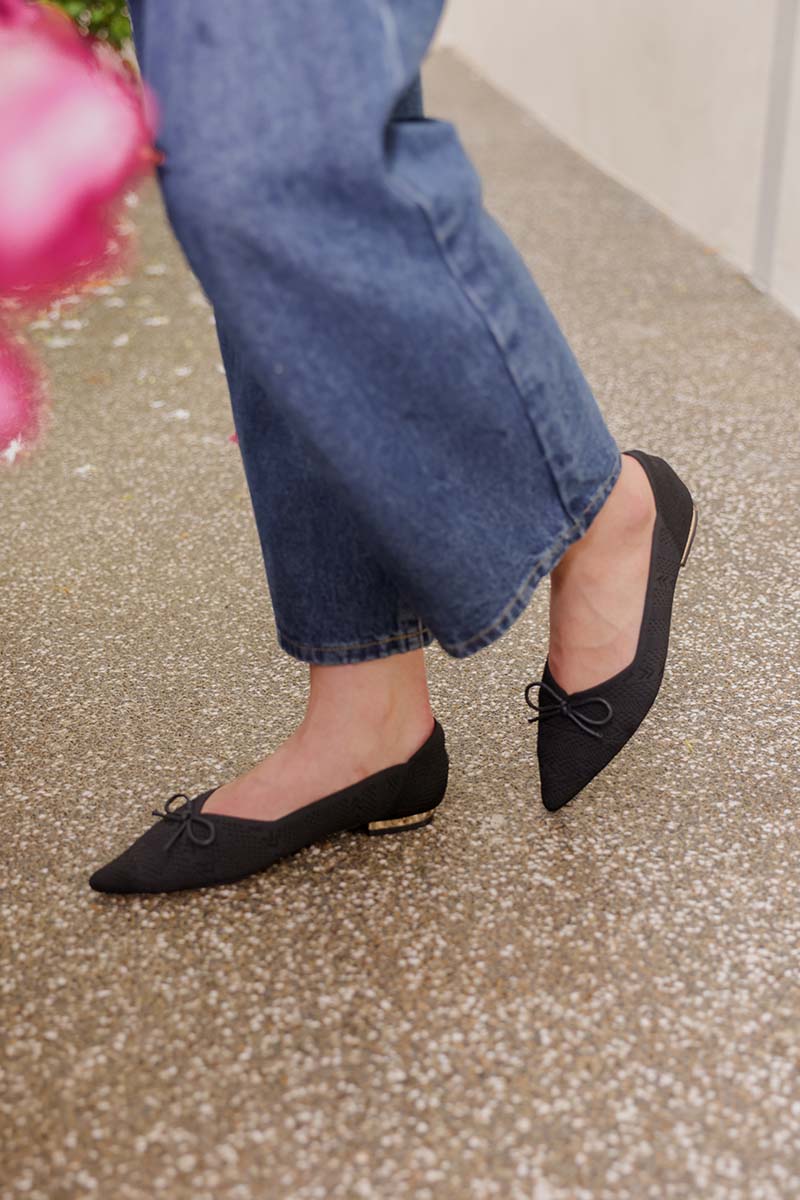 Lumina Bow Knit Flats in Black - Image 7