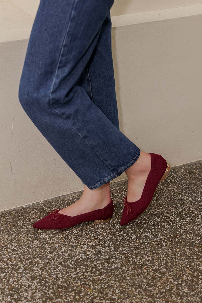 Lumina Bow Knit Flats in Maroon - Image 2