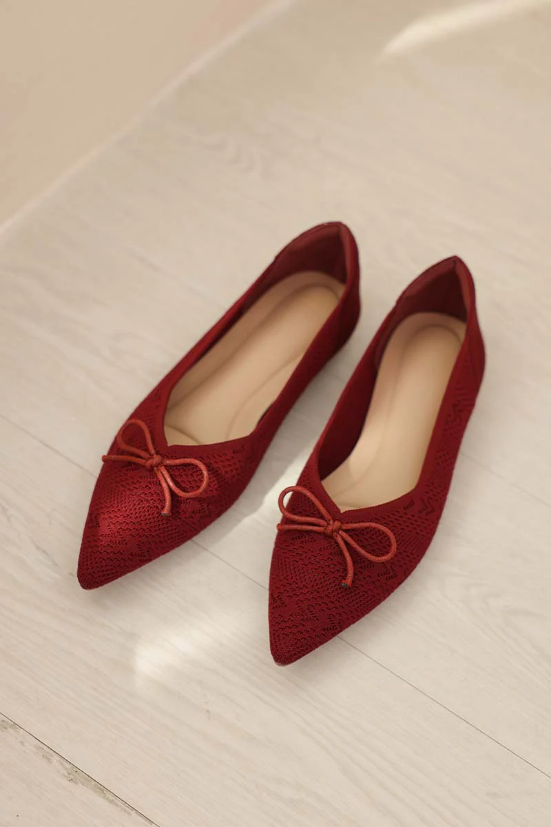 Lumina Bow Knit Flats in Maroon - Image 3