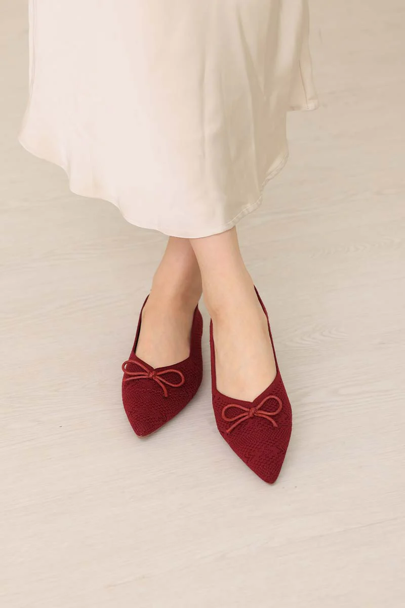 Lumina Bow Knit Flats in Maroon - Image 4