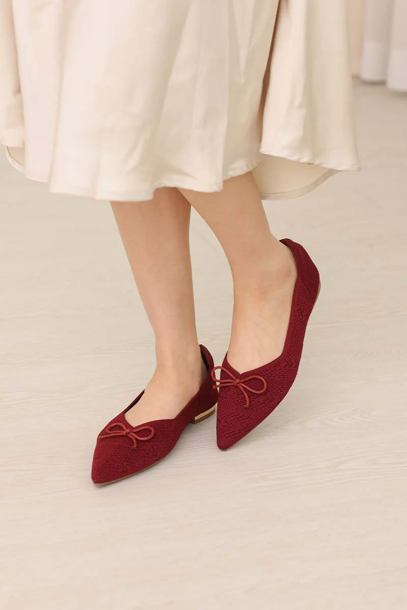 Lumina Bow Knit Flats in Maroon - Image 5