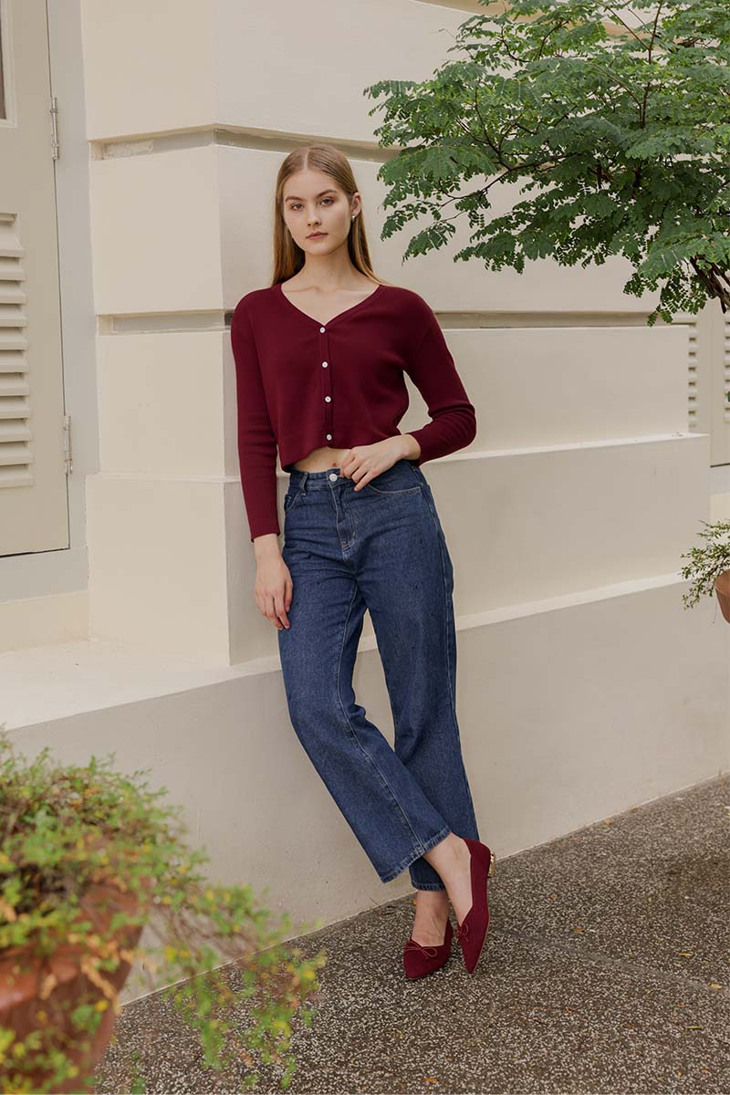 Lumina Bow Knit Flats in Maroon - Image 7