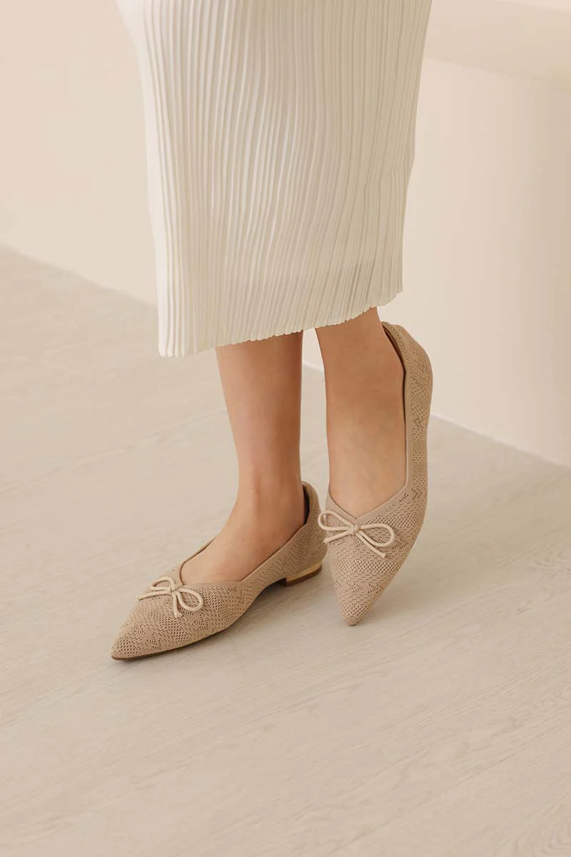 Lumina Bow Knit Flats in Nude - Image 3