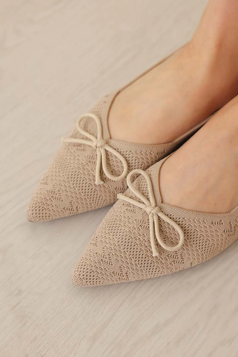 Lumina Bow Knit Flats in Nude - Image 4