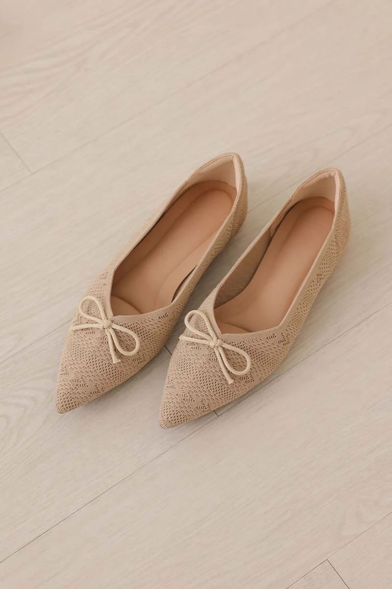 Lumina Bow Knit Flats in Nude - Image 7