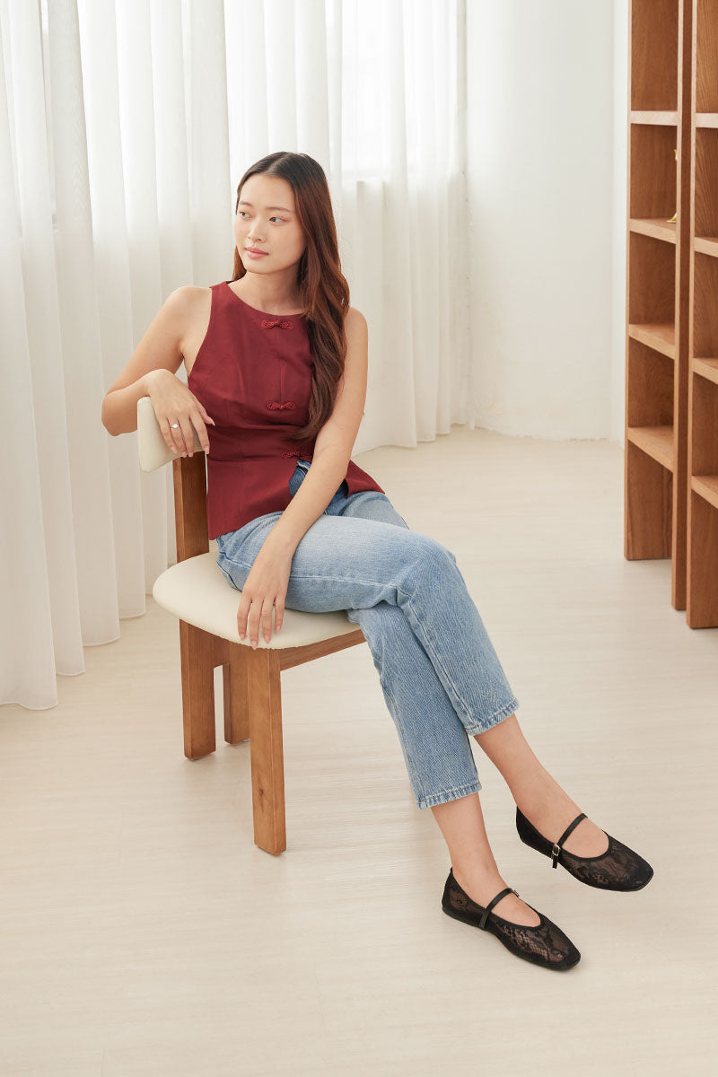 Lunaire Lace Mesh Maryjane Flats in Black - Image 3