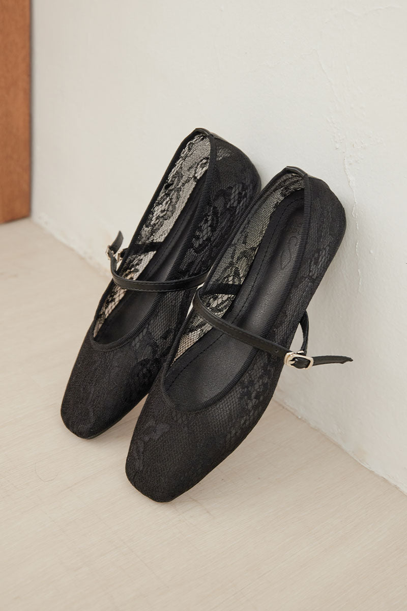 Lunaire Lace Mesh Maryjane Flats in Black - Image 4