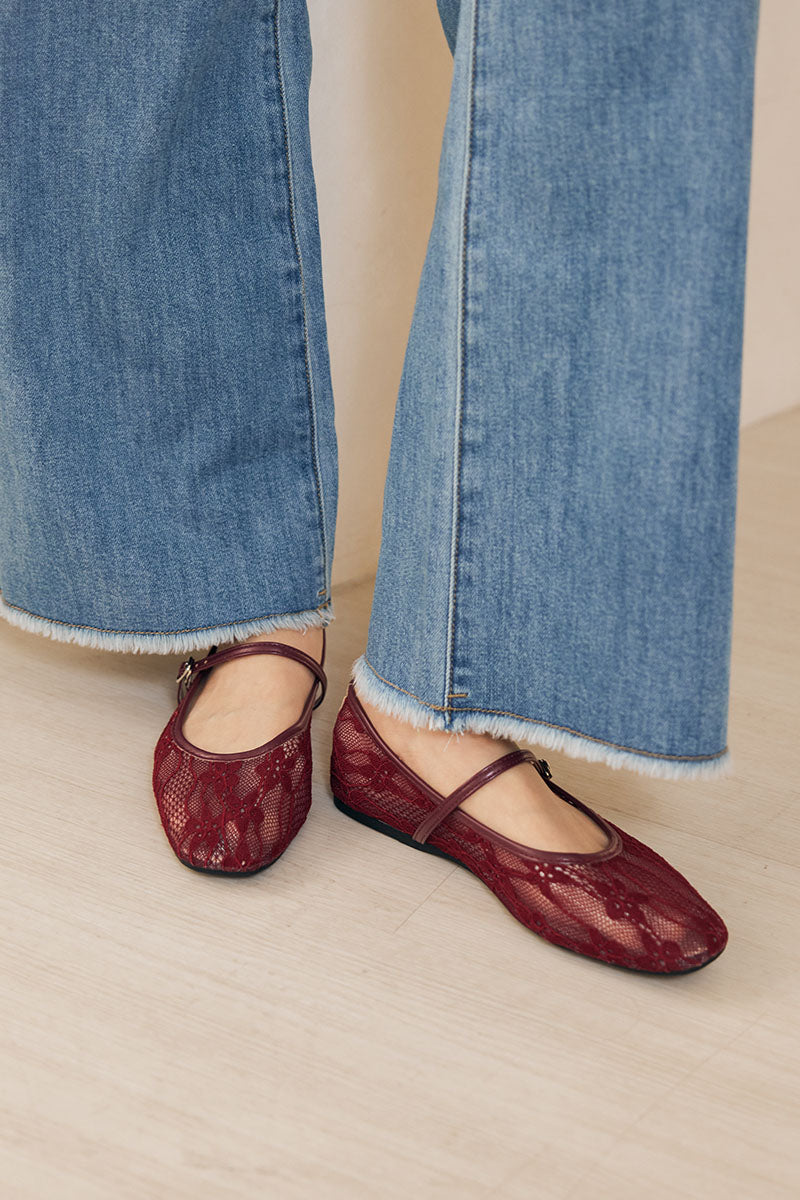 Lunaire Lace Mesh Maryjane Flats in Merlot - Image 3