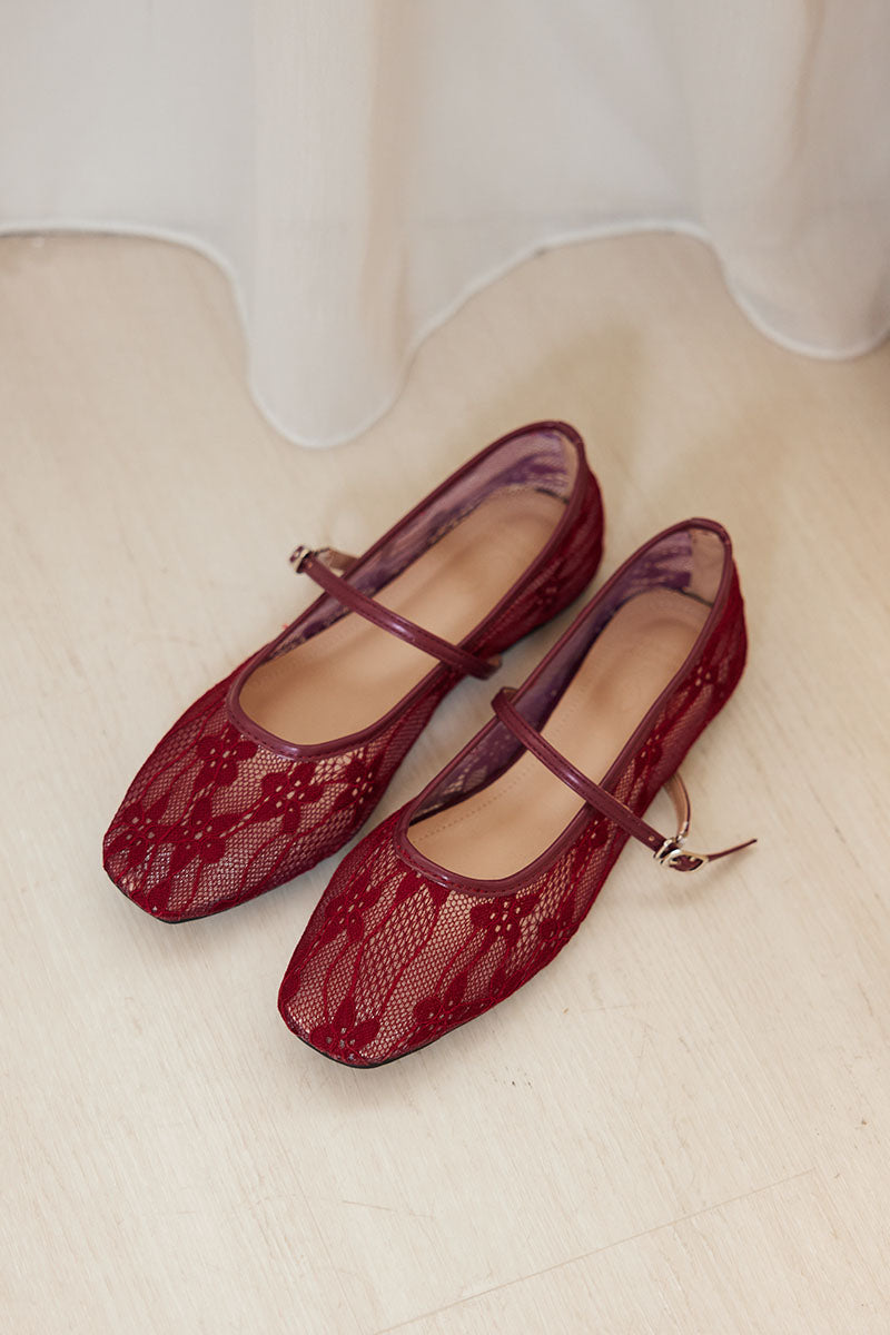 Lunaire Lace Mesh Maryjane Flats in Merlot - Image 6
