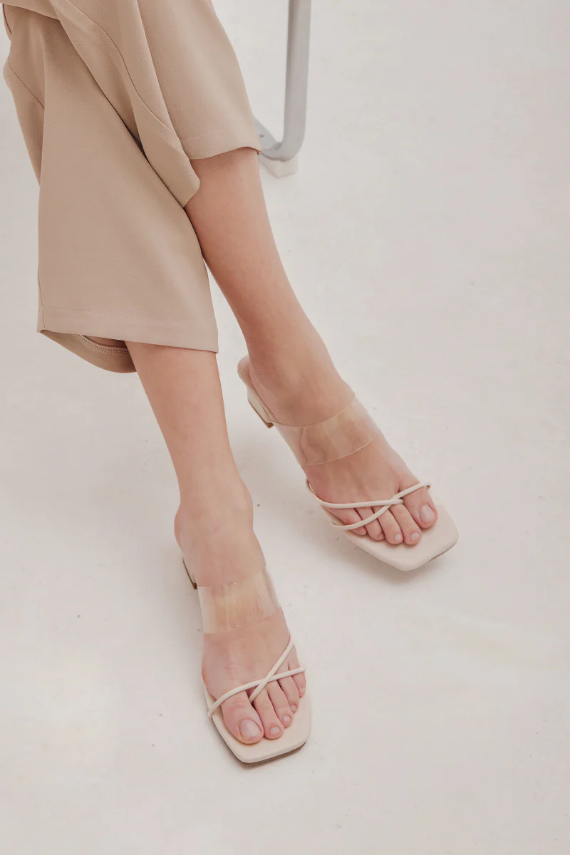 Lyon Strappy Vinyl Heels in Cream - Image 2