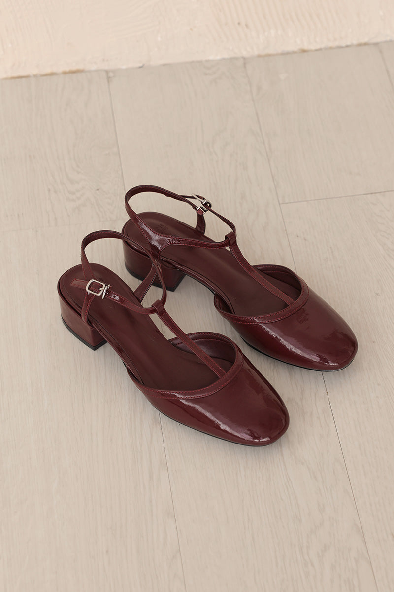 Malorie Tbar Heels in Red Wine Patent - Image 4