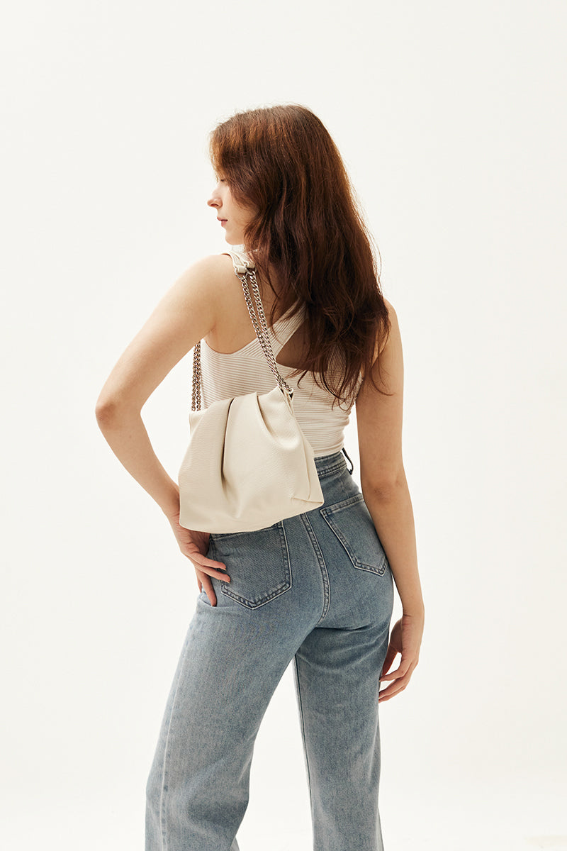 Mantou Ruched Bag in Cream - Image 4