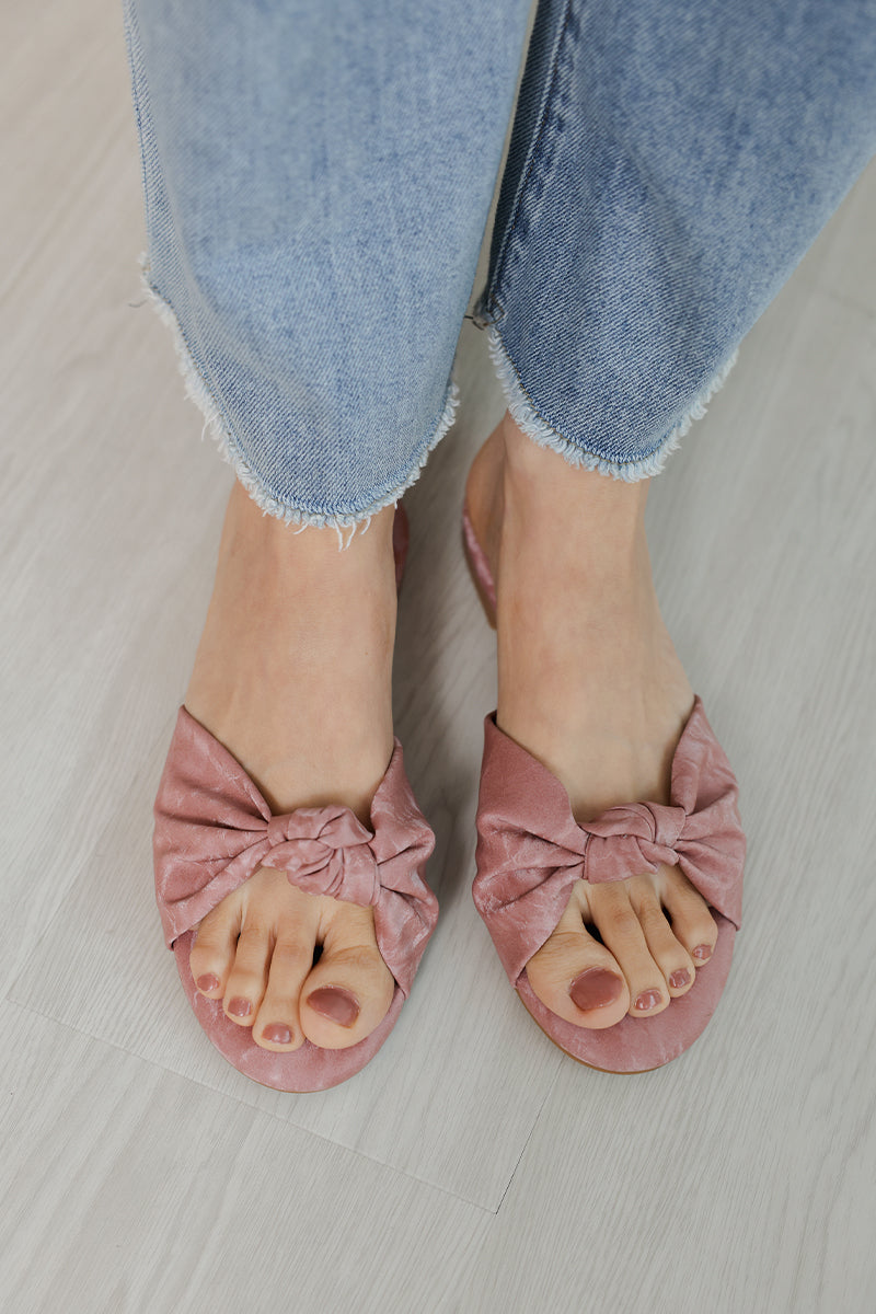 Marisse Knotted Sliders in Waterproof Satin Pink - Image 2