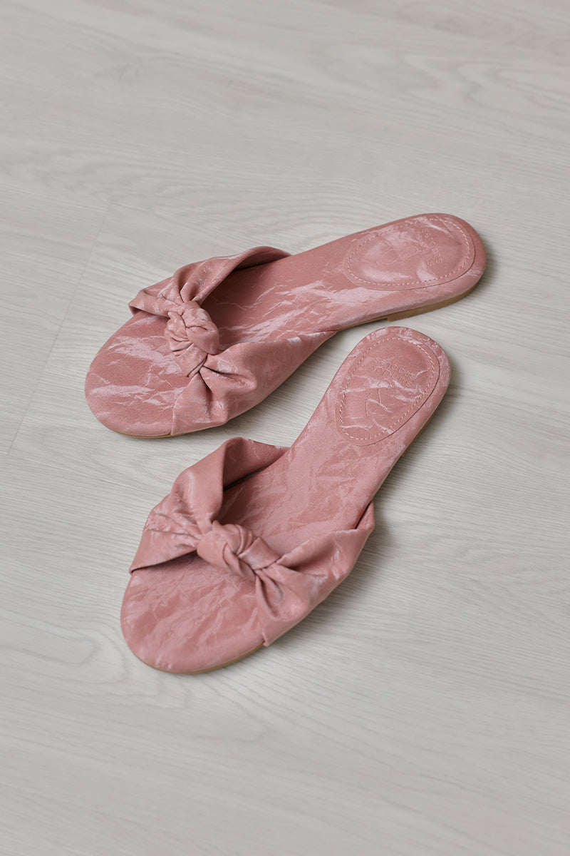 Marisse Knotted Sliders in Waterproof Satin Pink - Image 3