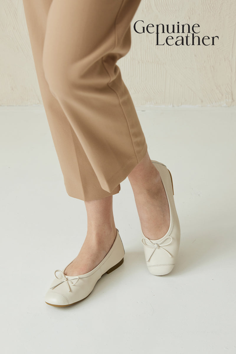 Melodie Calf Leather Ballet Flats in Cream