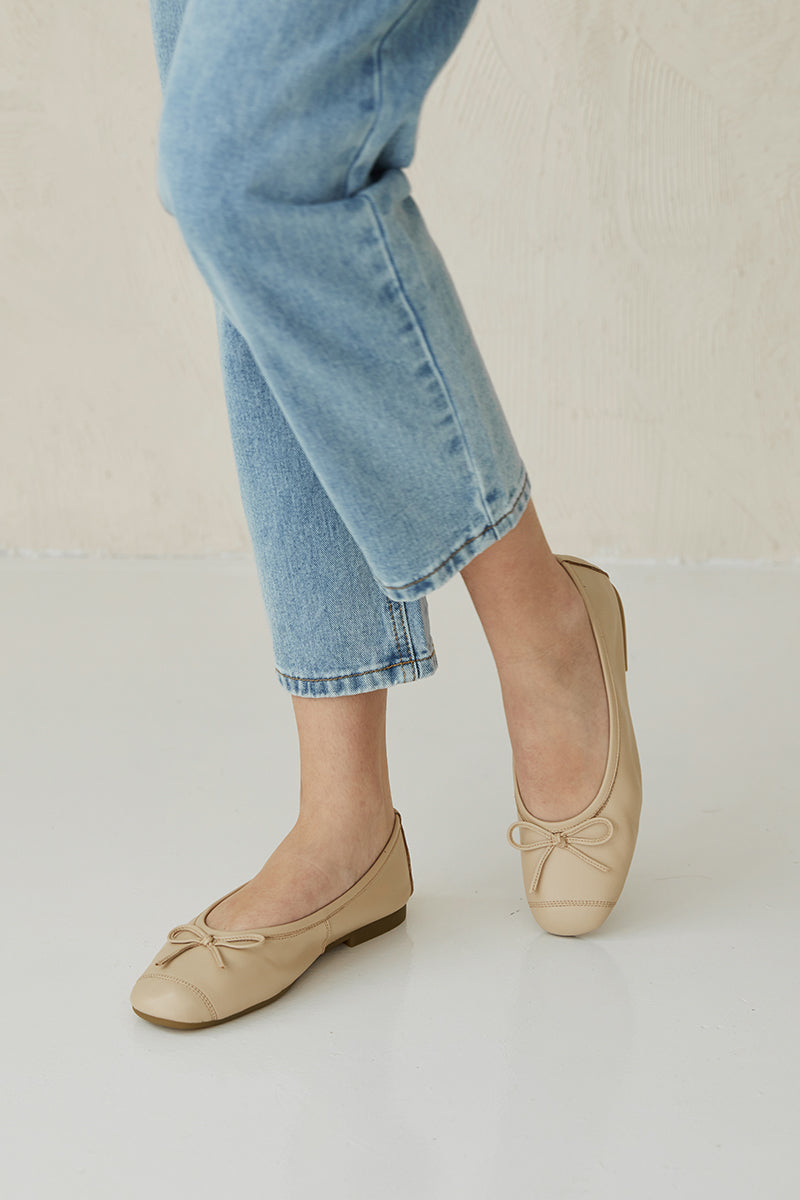 Melodie Sheep Leather Ballet Flats in Nude - Image 3
