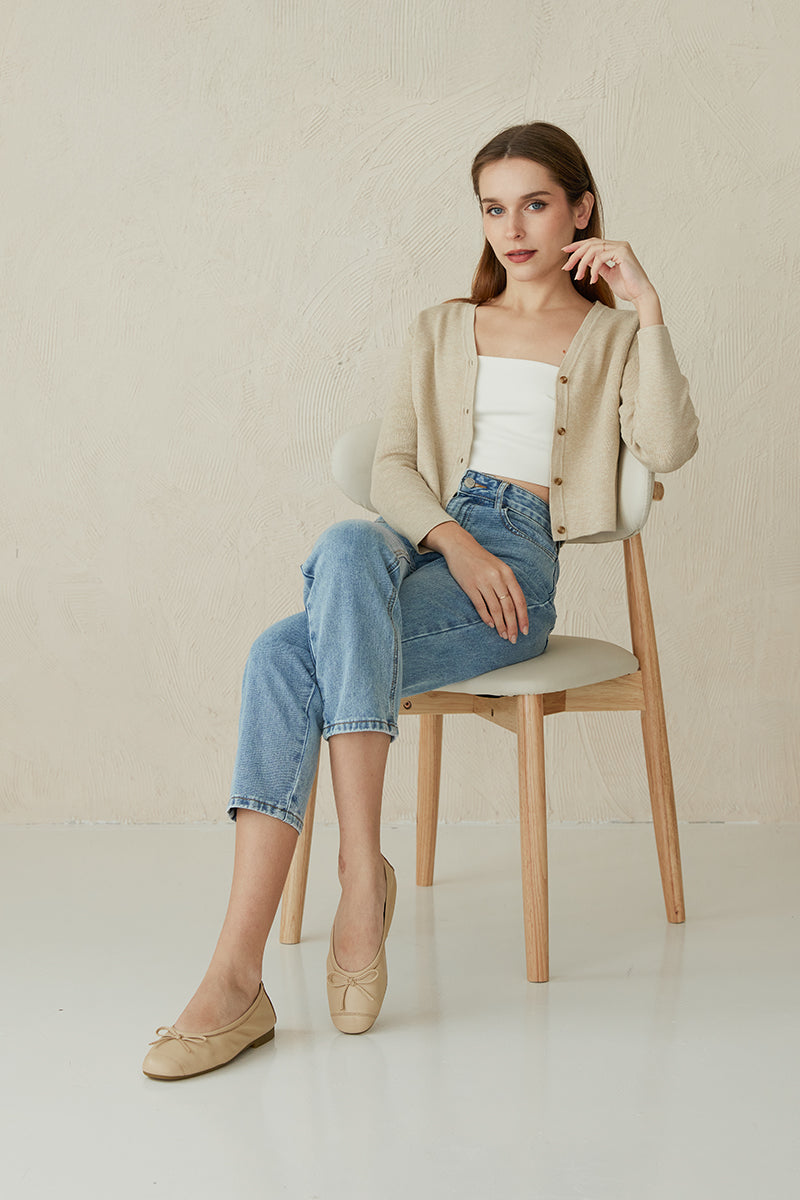 Melodie Sheep Leather Ballet Flats in Nude - Image 4
