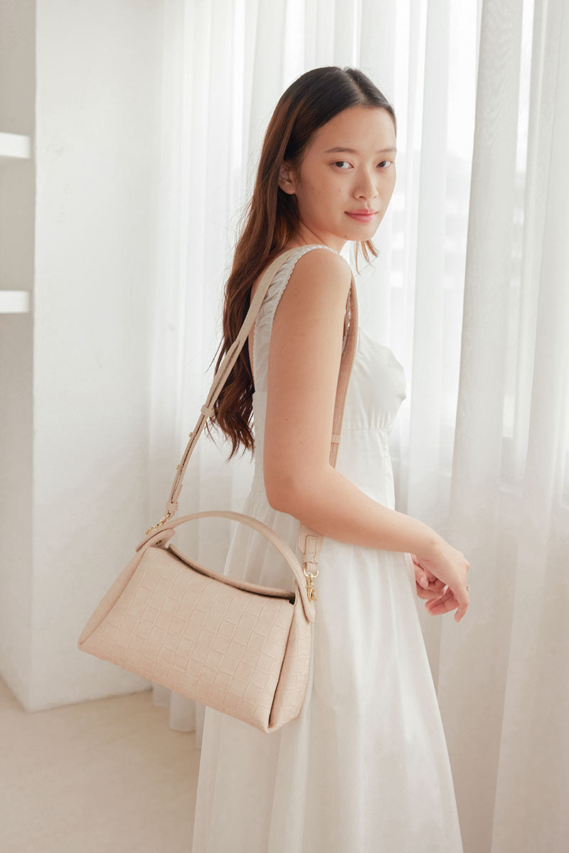 Milan 28 Weaved Top-handle Bag in Natural - Image 4