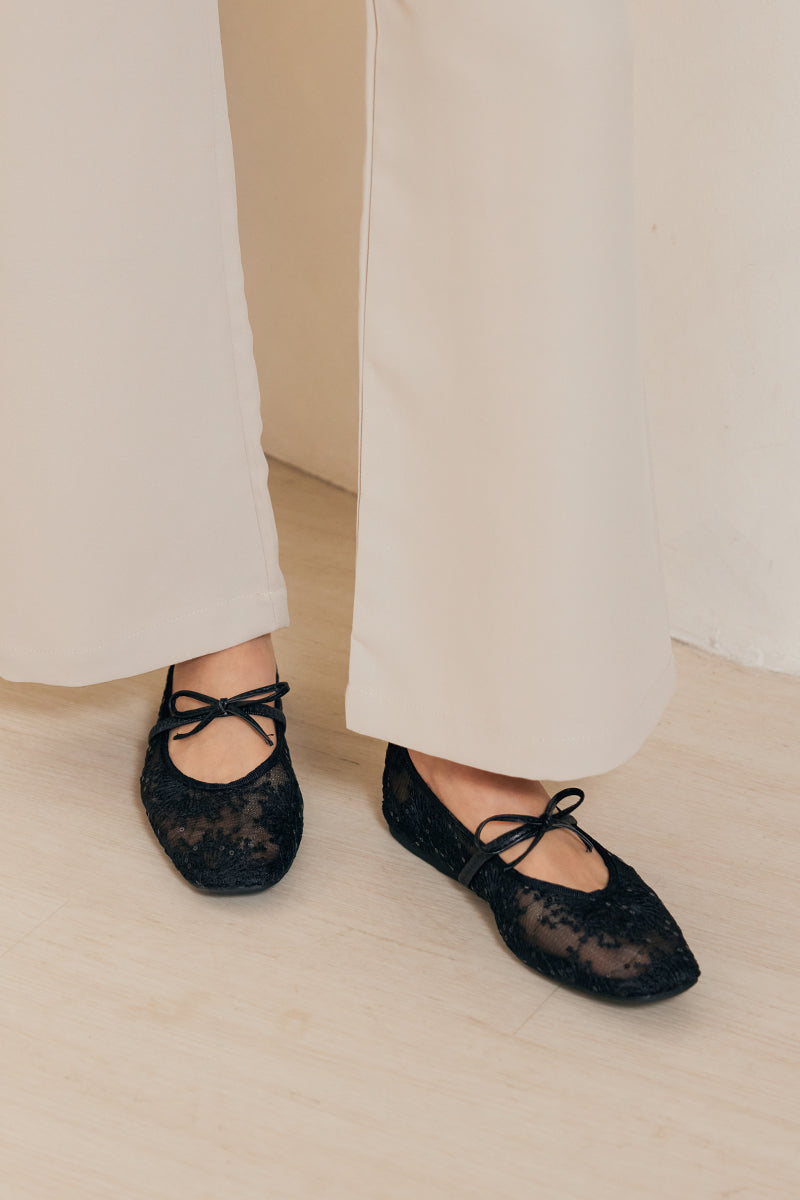 Mirielle Embroided Ribbon Flats in Black - Image 3
