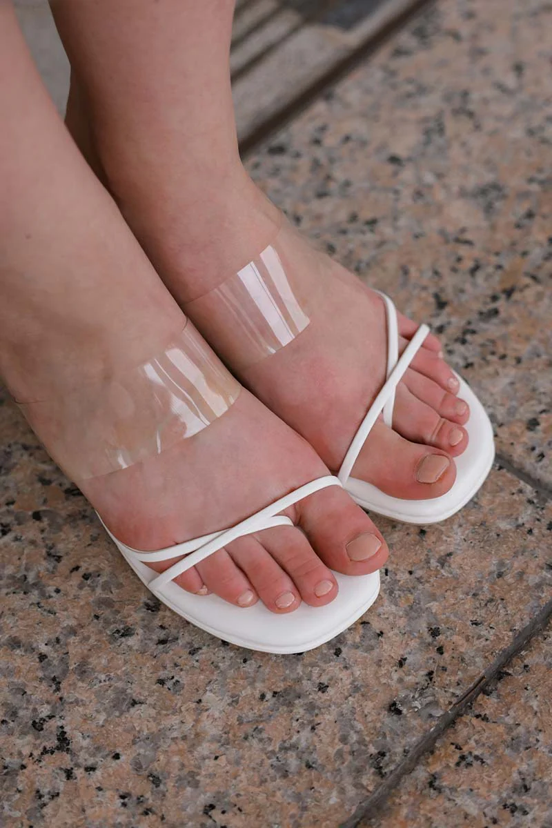 Nerin Vinyl Cloud Strappy Kitten Heels in Cream - Image 4