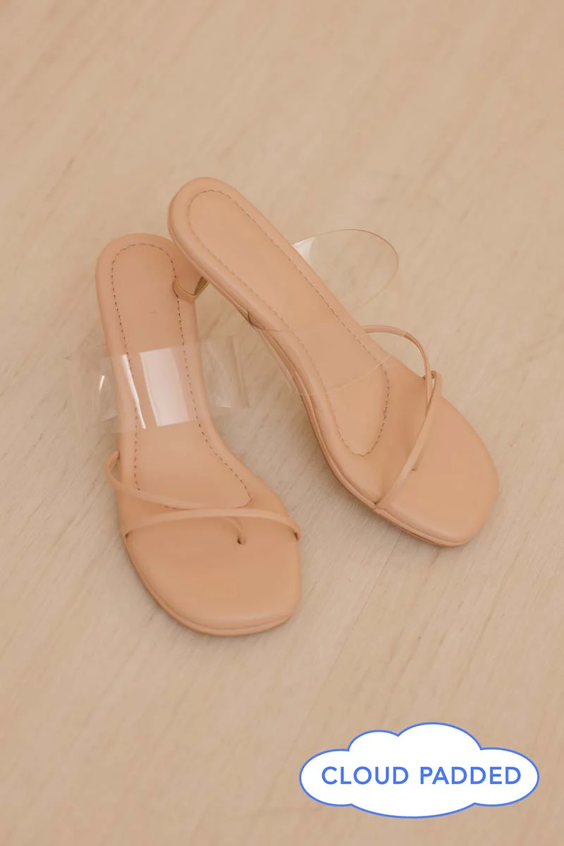 Nerin Vinyl Cloud Strappy Kitten Heels in Nude